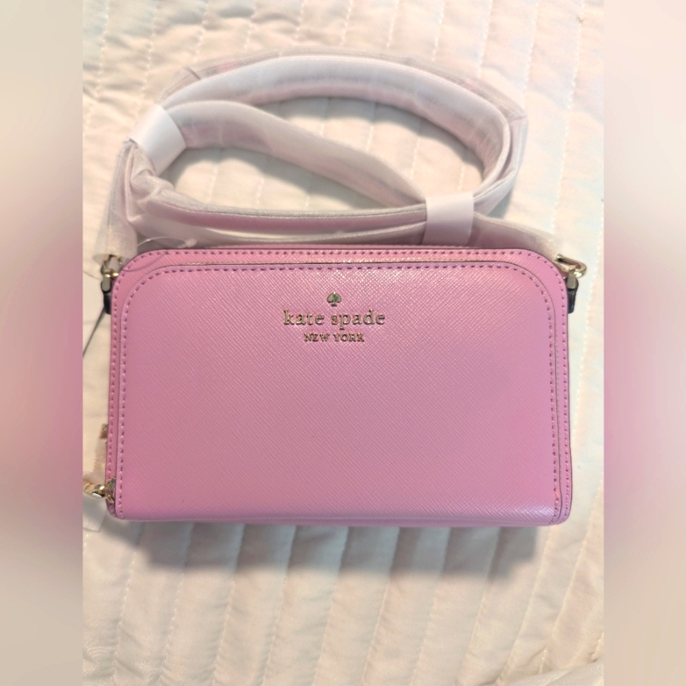 NWT Kate Spade Staci Duo Zip Crossbody Berry Cream Pink Saffiano Leather
